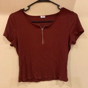Red Half Zip Garage Tee L